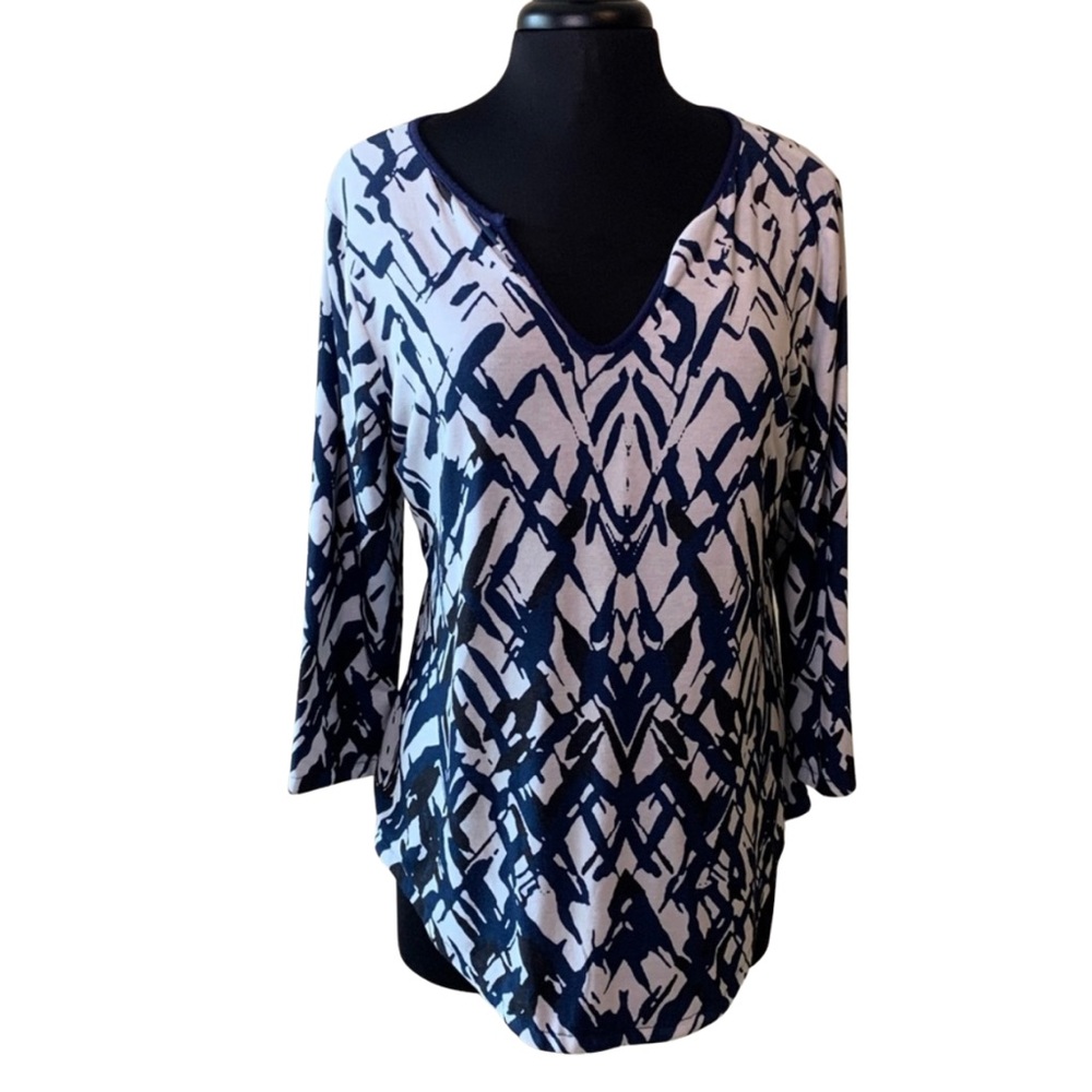 CUBISM Navy White Knit Top Shirt Size XL V-Neck Reversible